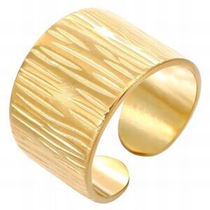 18K Gold Plated Women's Finger Adjustable Open Back Ring Textured Modern Fashion